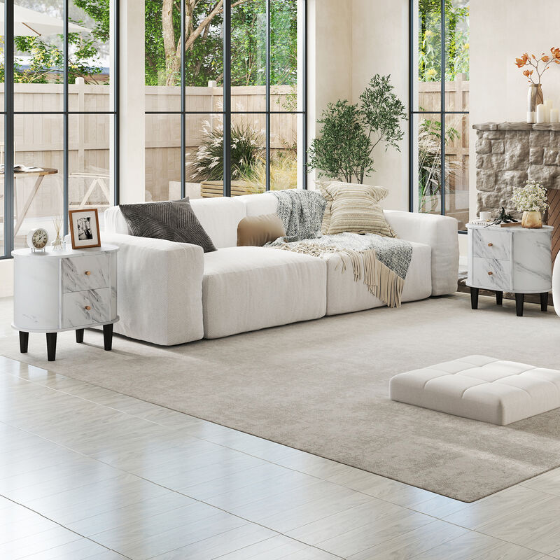 2-Drawer Nightstand with Modern Faux Marble Top, Stylish Bedside Storage Table