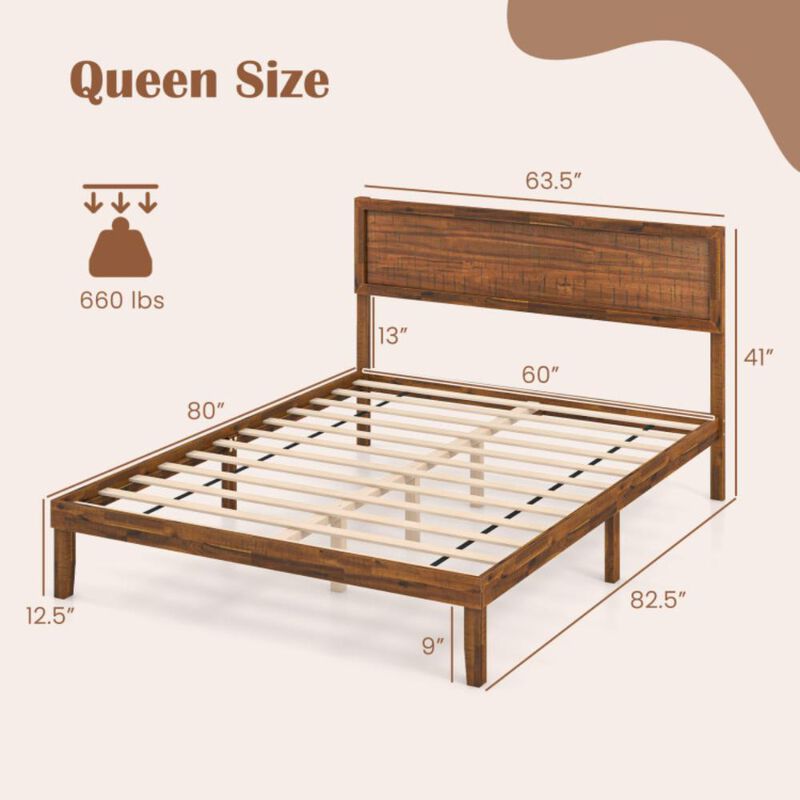 Hivvago Bed Frame with Headboard and Wooden Slats Support-Queen Size