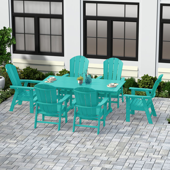 WestinTrends 7 Piece Outdoor Patio Dining Table and Adirondack Armchair Set