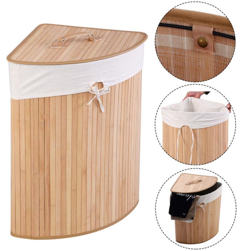 Hivvago Corner Bamboo Hamper Laundry Basket