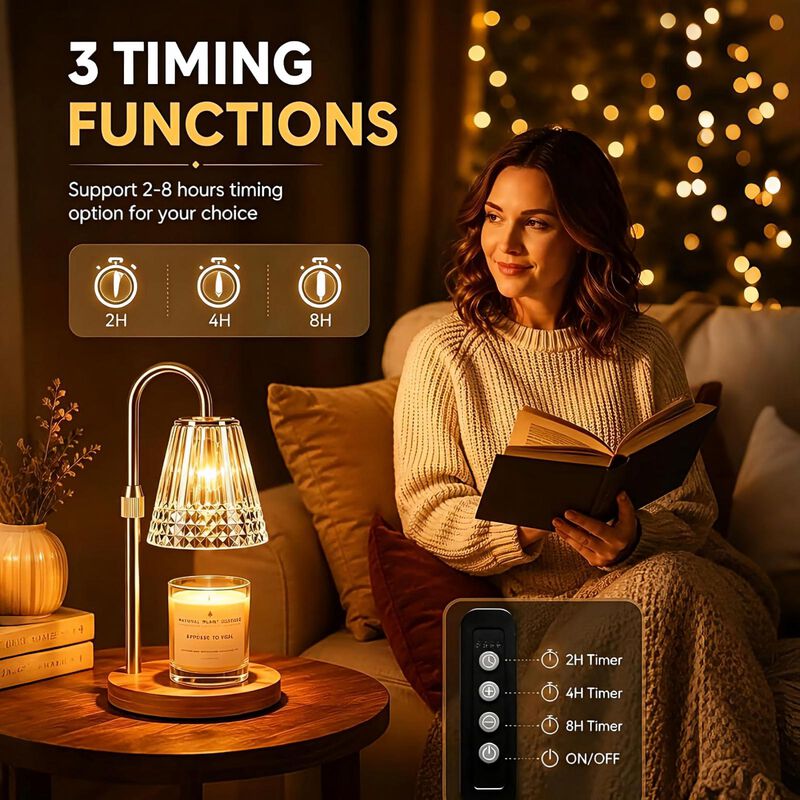 Candle Warmer Lamp with Timer & Dimmer, Adjustable Height for Jar Candles, Wood Base, Home Decor for Home Living Room image number 8