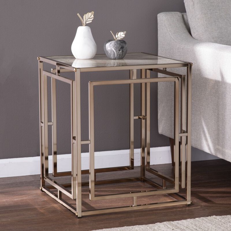23"" Champagne Glass And Iron Square End Table