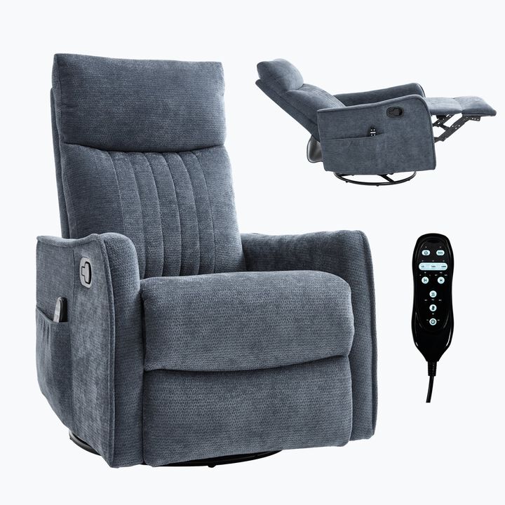 Heat Massage Manual Recliner Chair with Rocker and Swivel in Fabric for Living Room