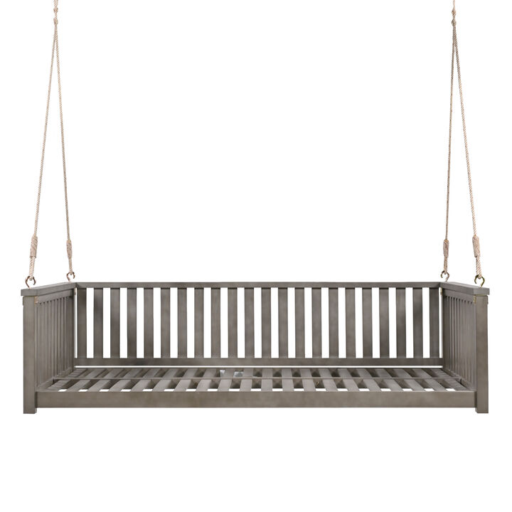 Merax Wood Porch Swing with Ropes Outdoor Swing Sofa