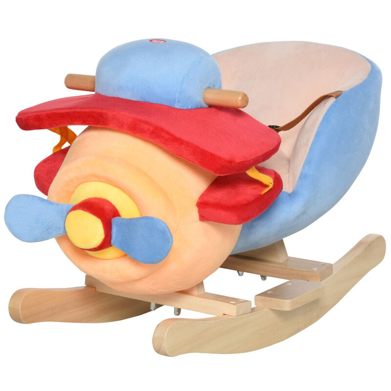 Kids Plush Ride On Rocking Horse Airplane Chair with Nursery Rhyme Sounds image number 1
