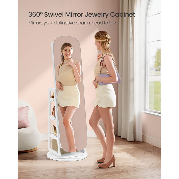 Wall Mounted Full-Length Mirror with Storage Shelves &ndash; Rounded Frame Mirror for Modern Bedroom or Entryway Decor
