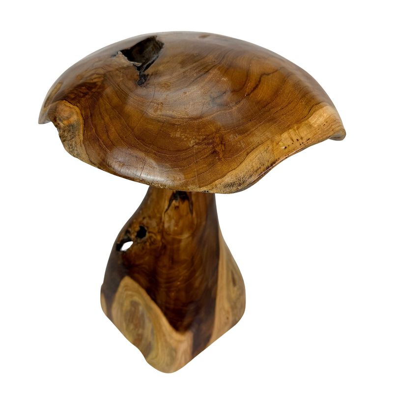 Teak Wood Mushroom Statue Hand Carved Natural Sculpture 165 In Decor image number 3