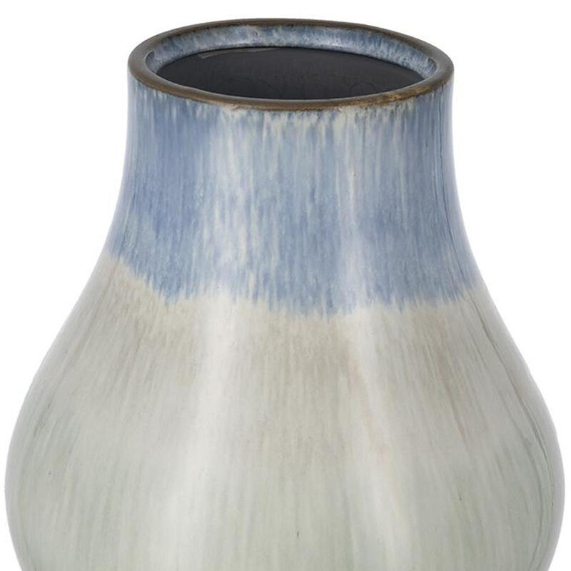HomeRoots 10" Blue And Gray Ombre Ceramic Round Table Vase image number 3