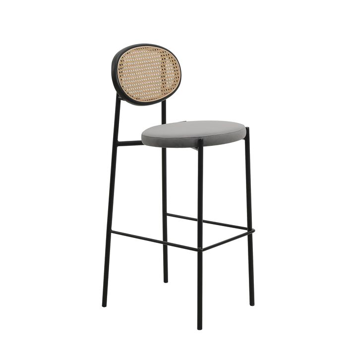LeisureMod Euston Modern Wicker Bar Stool With Black Steel Frame