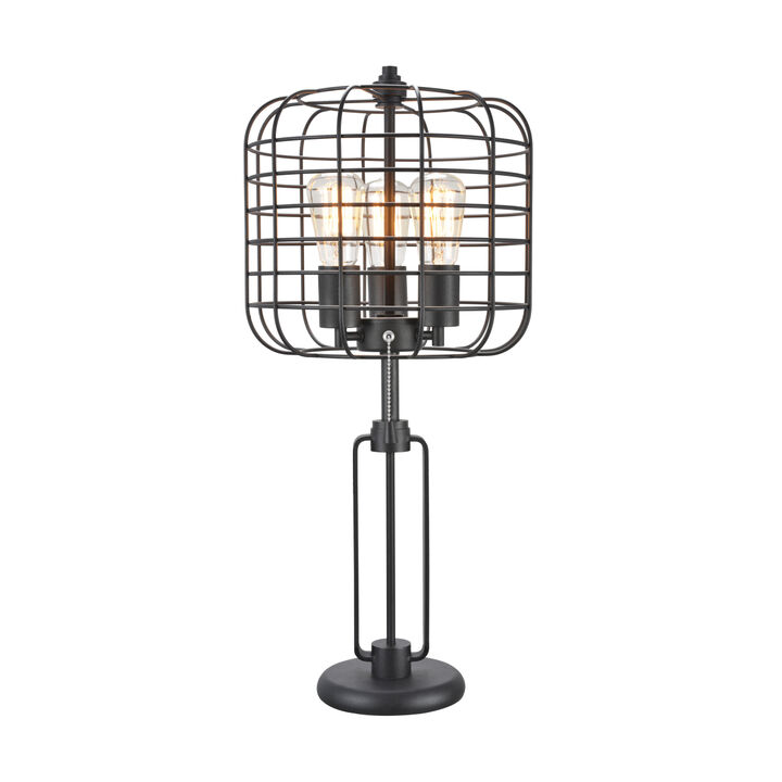 26" H BLACK INDUSTRIAL WIRE CAGE TABLE LAMP W/ EDISON BULB (1PCS/CNT)(2.96/14.43)