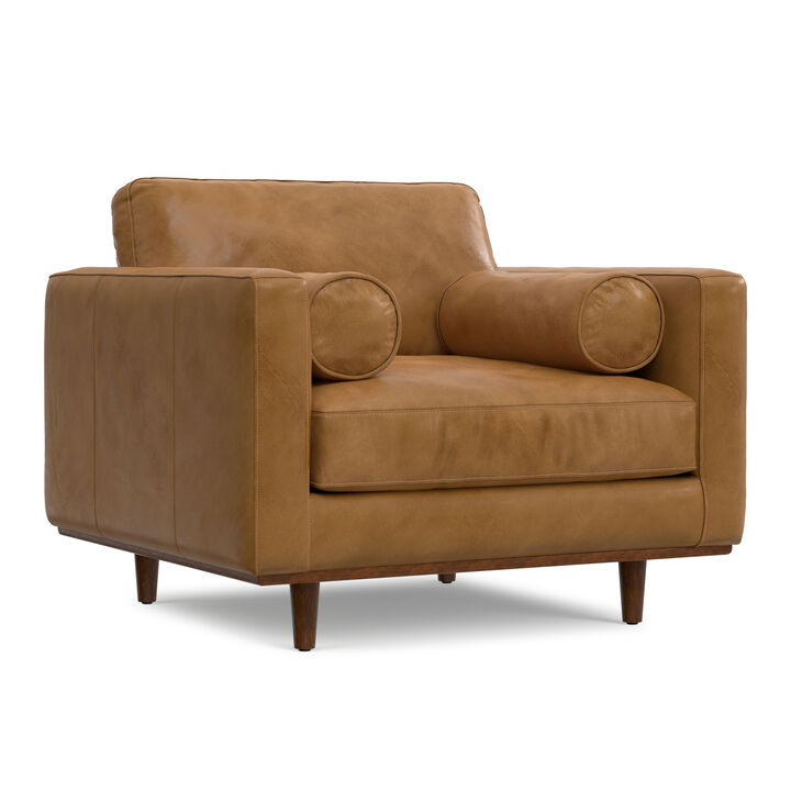 Morrison 43 inch Wide Mid-Century Modern Accent Chair in Lead Black Top Grain Genuine Leather