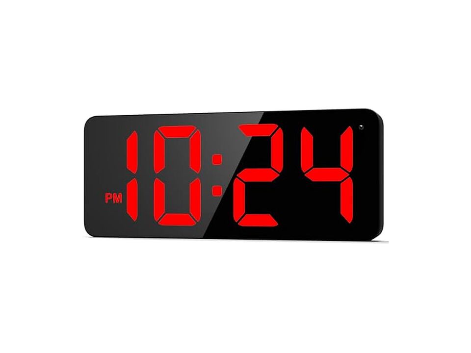 LED Digital Display Digits Auto Brightness Wall Clock Silent Red Farmhouse