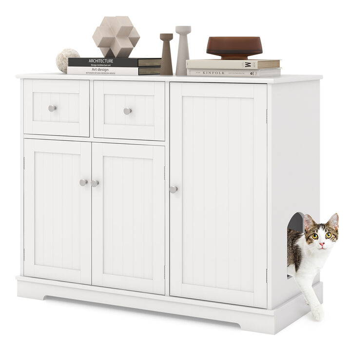 Cat Litter Box Enclosure with Storage &ndash; Double Drawer, Triple Door Setup for Easy Access & Odor Control