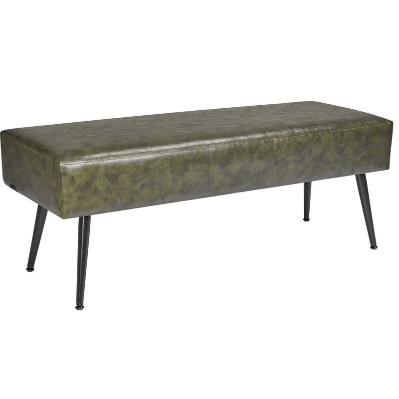 Upholstered Leather Bench with Stitching and Metal Legs for Bedroom, Entryway, Hallway Seating-Green image number 9
