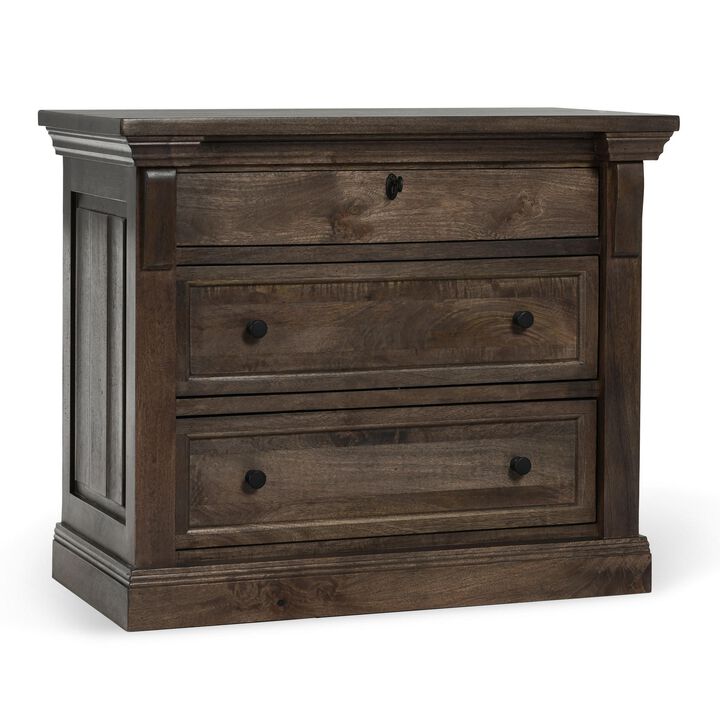 Adele Nightstand, 3 Drawers, Classic Cocoa Brown Mango Wood, 36 Inch - Benzara