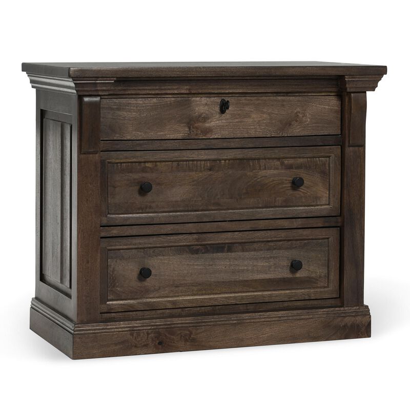 Adele Nightstand, 3 Drawers, Classic Cocoa Brown Mango Wood, 36 Inch - Benzara