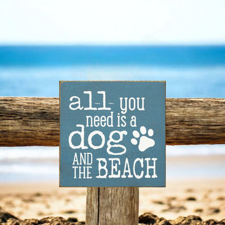 Wooden Dog Lover Beach Sign for Coastal Wall and Shelf Home Decor