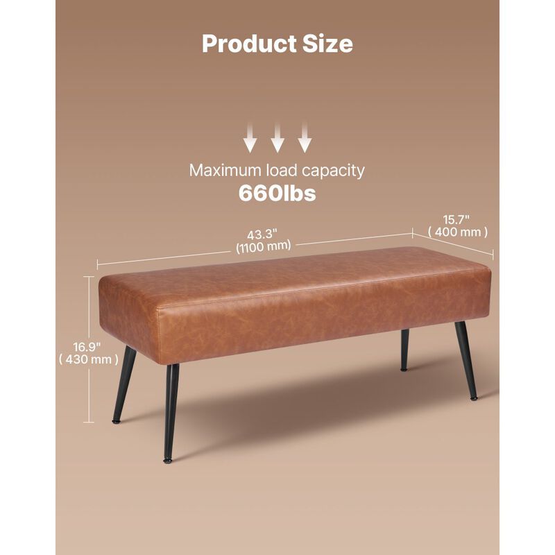 PU Leather Bedroom Bench with Legs, Upholstered Shoe Bench for Entryway and Hallway Seating-Brown image number 2