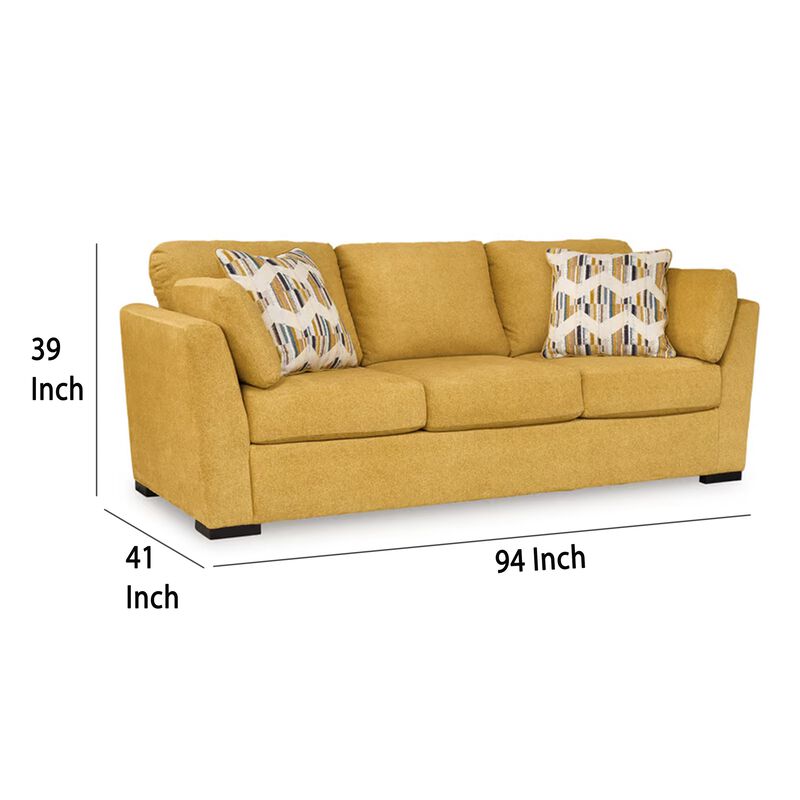 Viena Sofa, 2 Accent Throw Pillows, Soft Yellow Faux Velvet 92 Inch image number 5