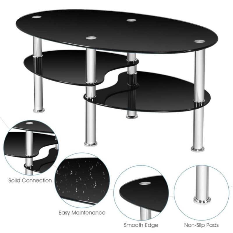 Hivvago Tempered Glass Oval Side Coffee Table