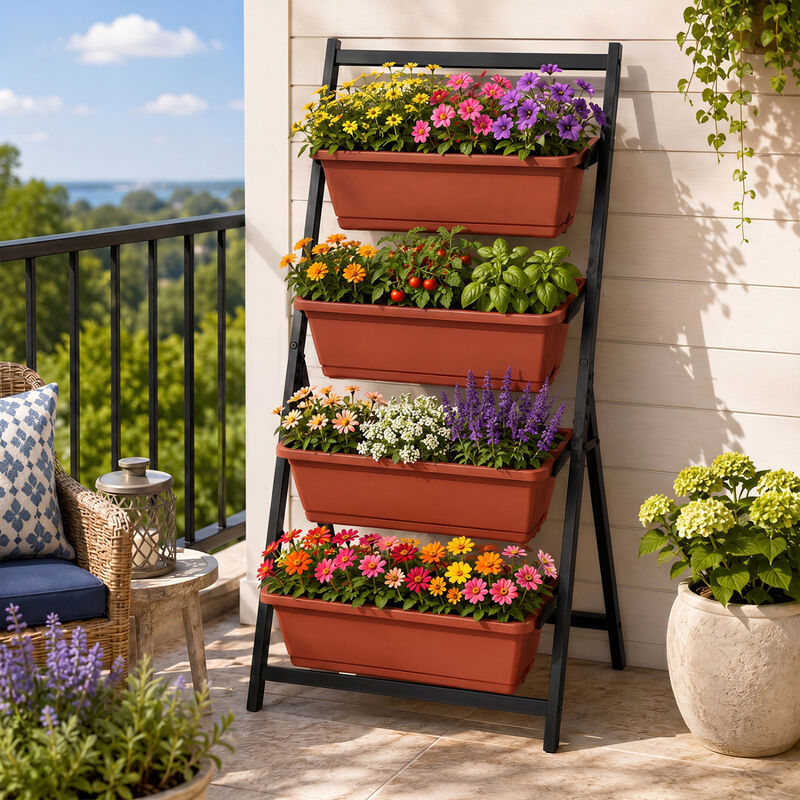 4-Tier Vertical Garden Planter with Drainage and Storage Pots image number 4