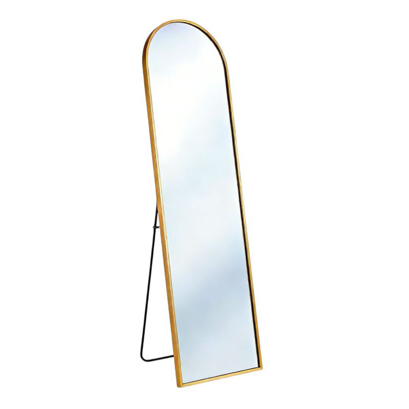 HomeRoots 70" Gold Aluminum Arch Freestanding And Wall Mounted Framed Full Length Mirror image number 0