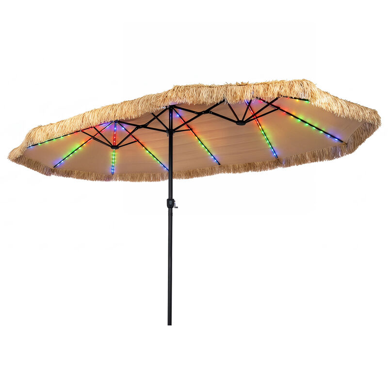 15 x 9 FT Solar Double Sided Umbrella with 144 Multicolor LED Lights 12 Modes and Durable 12 Ribs image number 0