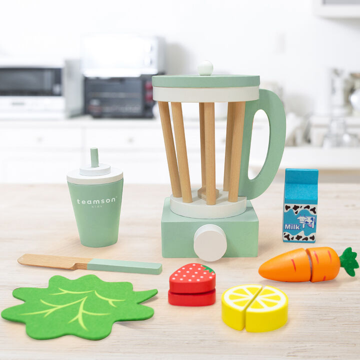 Teamson Kids 10-Piece Wooden Toy Toaster and Pretend Play Food Set, Green Set with Pretend Bread, Knife and Plate for Interactive Play, Little Chef Frankfurt