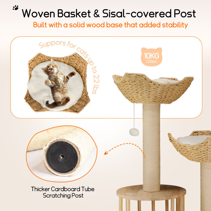 Wood Cat Tree Cat Tower for Indoor Cats w/Scratching Post Perches Hammock Condo image number 5