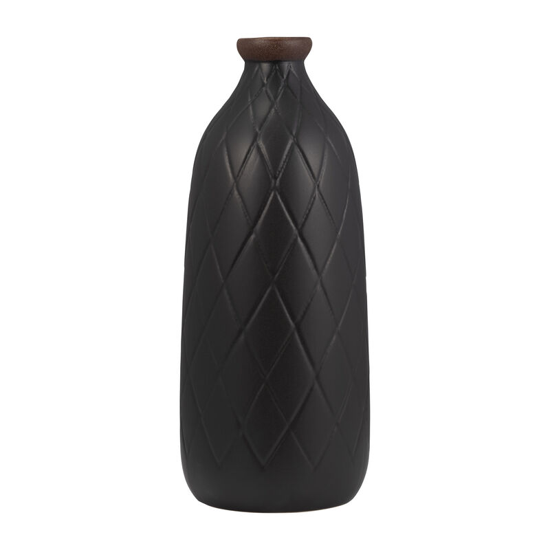 16" Plaid Textured Vase, Black image number 2
