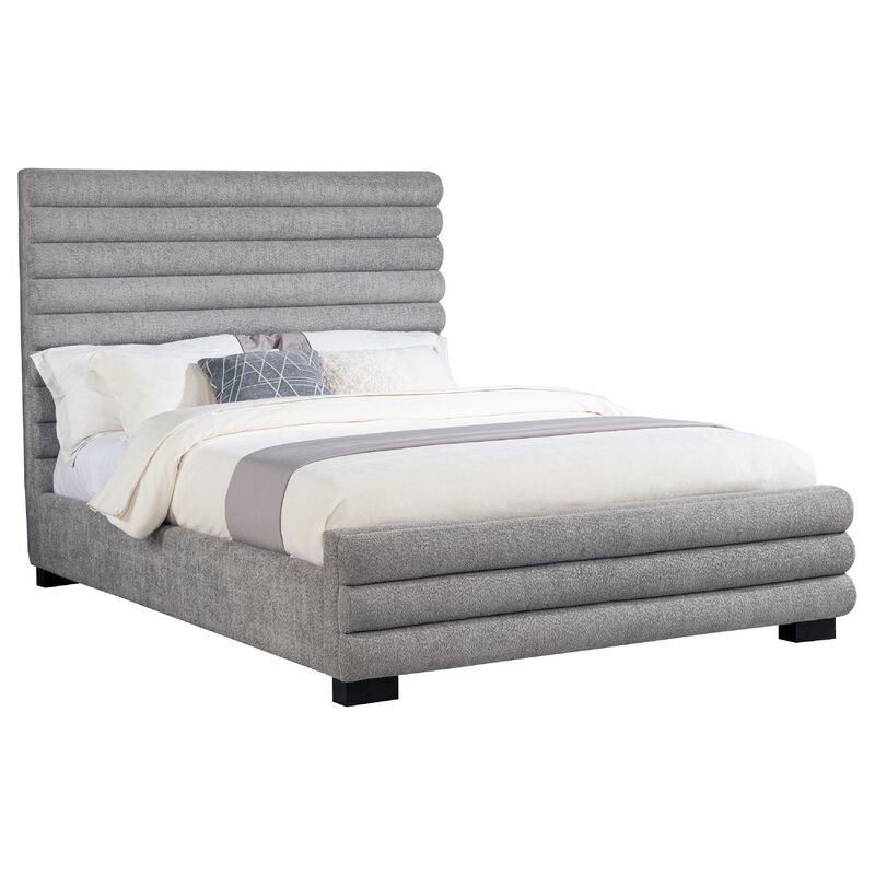 Ricia Queen Bed Frame, Black Block Feet, Gray Channel Tufted Boucle image number 0
