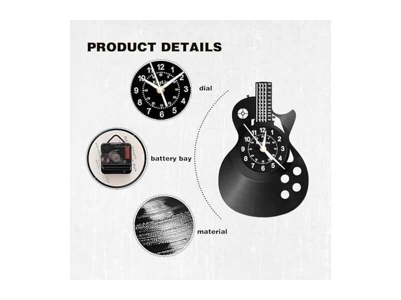 Guitar Vinyl Music Lovers Studio Wall Clock 30 Cm Silent Non Ticking Black image number 1