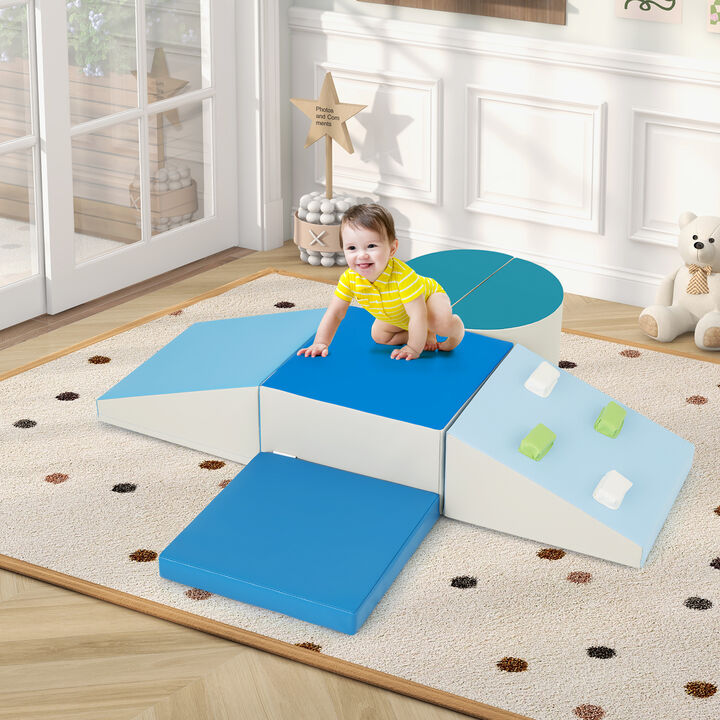 6-Piece Foam Play Set for Toddlers with Climbing Triangle and Slide Ramp