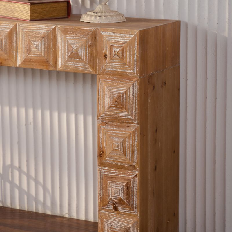 59.06"Rustic Geometric Relief Console Table-Entryway Table with 3D Carved Details image number 4
