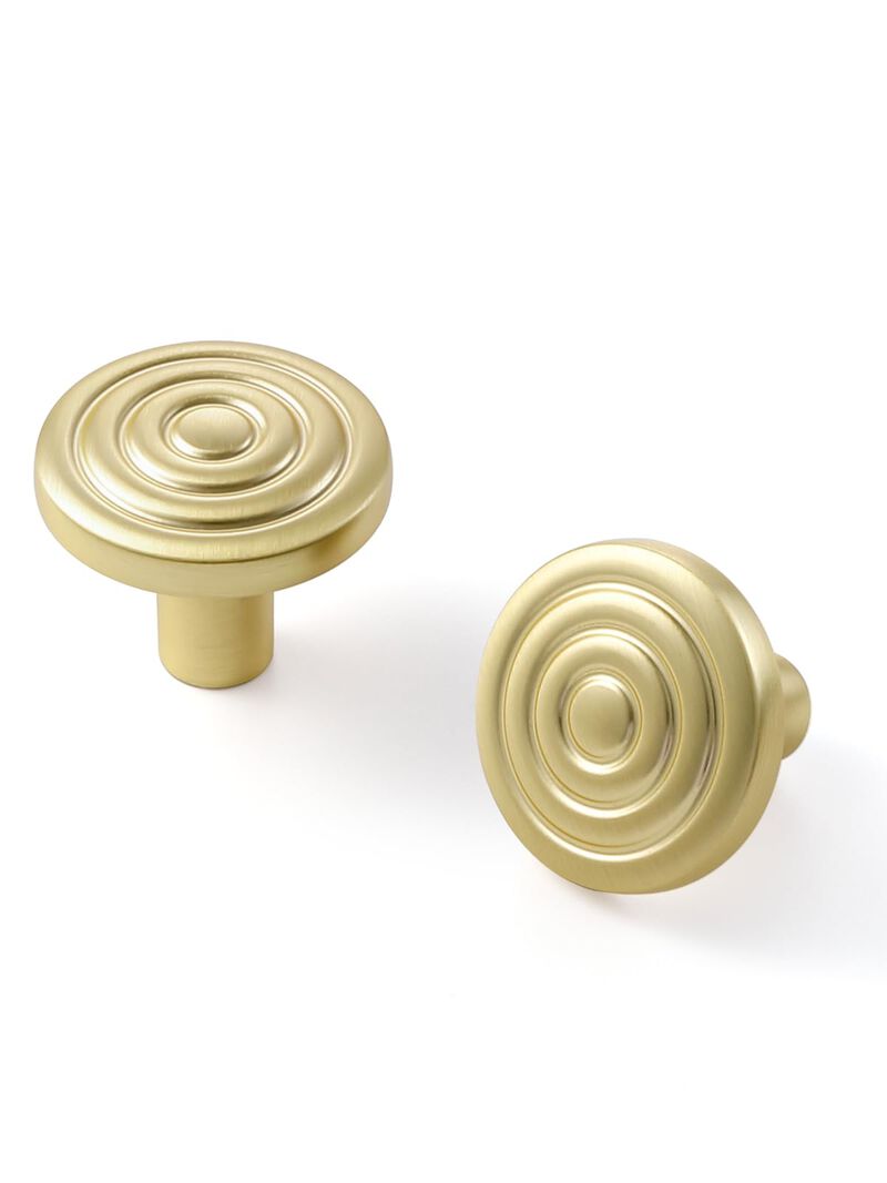 JIASENBAO 2 Pack Gold Cabinet Knobs Round Brushed Brass Drawer Pulls Circle Bathroom Dresser Handles Hardware Zinc Alloy