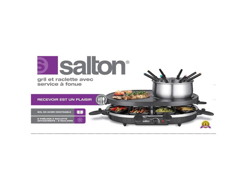 Salton - Fondue and Raclette Grill Serving Set, Includes All Accessories, Black