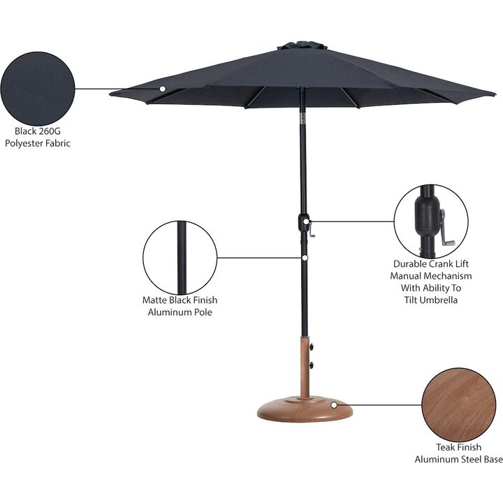 Meridian Furniture Fiji Black Fabric / Teak Aluminum Patio Umbrella with Base Sets