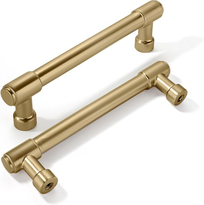 khtumeware 10 Pack 3-1/2 Inch Center to Center Champagne Bronze Cabinet Pulls Satin Brass Cabinet Handles Gold Kitchen Cabinet H