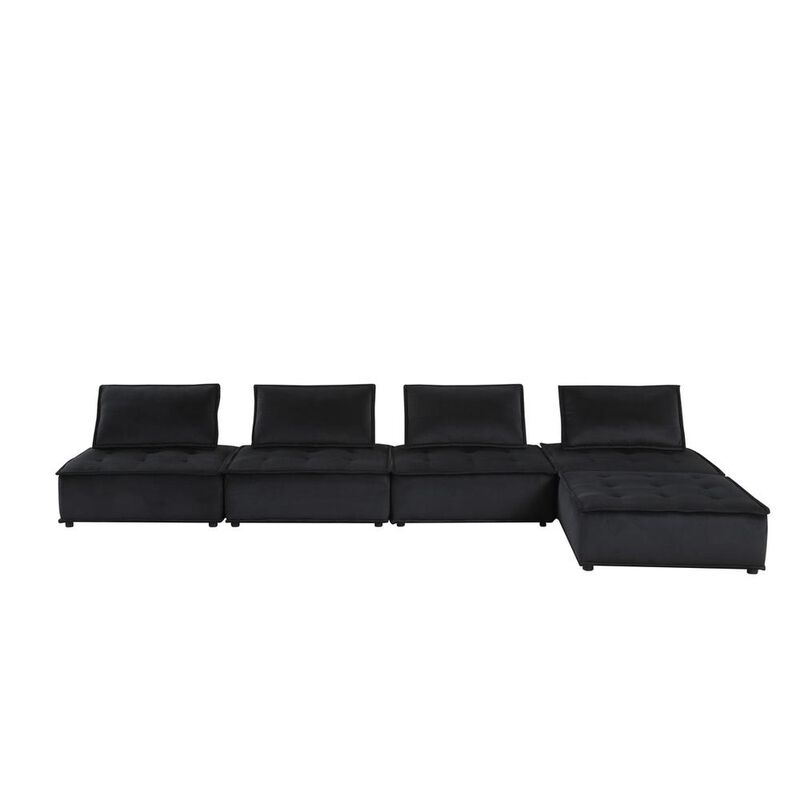 Lilola Home Anna Black Velvet 5 Pc Sectional Sofa Ottoman