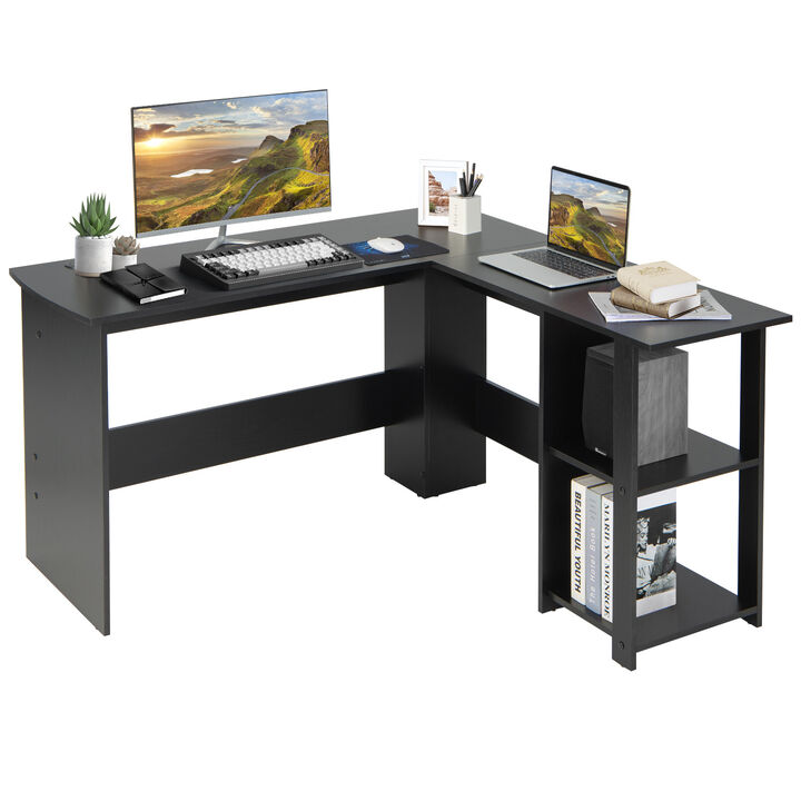 Costway L-Shaped Computer Desk, Corner Desk for Small Space, Home Office Writing Desk Laptop Workstation with 2-Tier Open Shelf