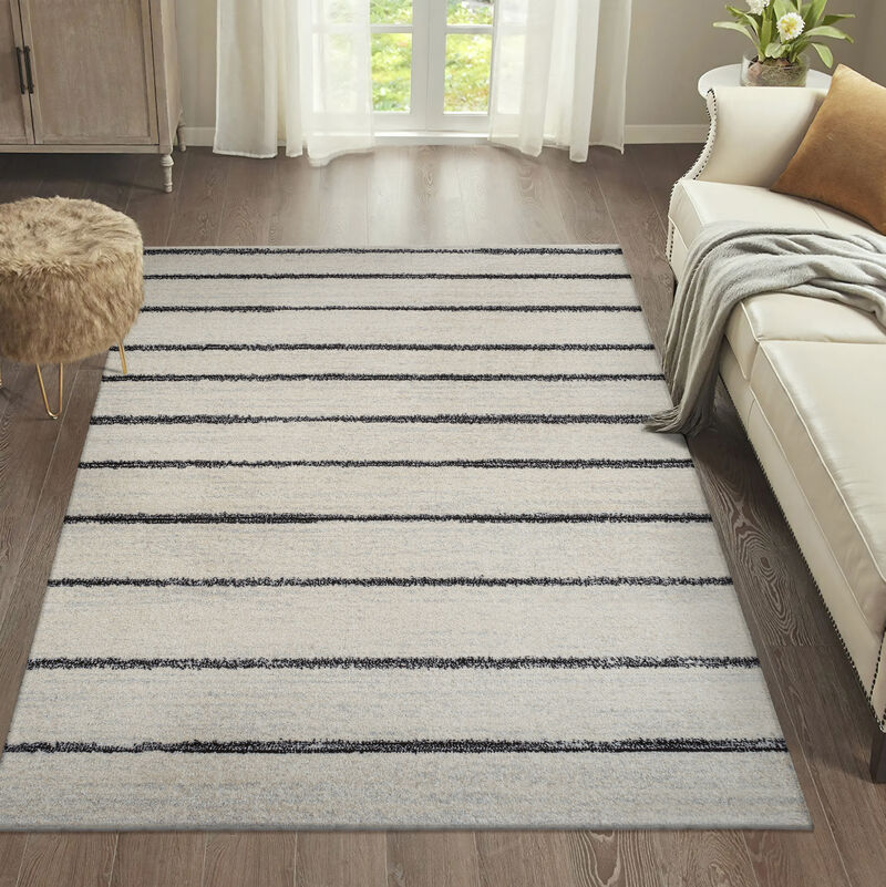 Williamsburg Minimalist Stripe Cream/Black 8 ft. x 10 ft. Area Rug