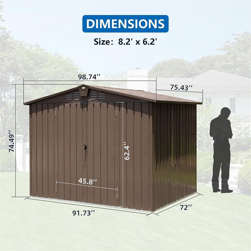 CLIHOME 8.2x6.2Ft Outdoor Patio Metal Steel Storage Shed,Utility Tool Shed Storage House with Double Lockable Doors and Air Vents image number 6