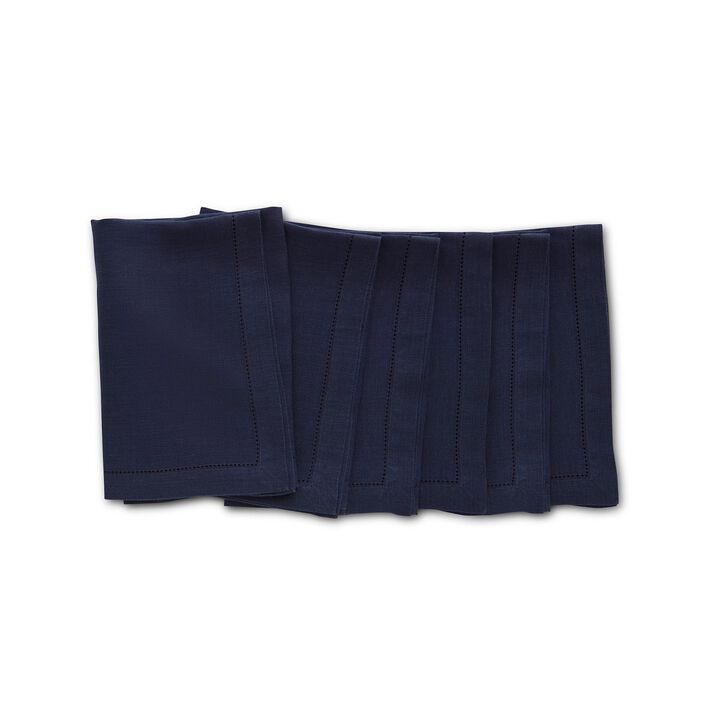 Solino Home 100% Pure Linen Dinner Napkins 20 x 20 Inch Set of 6 - Sonoma Hemstitch