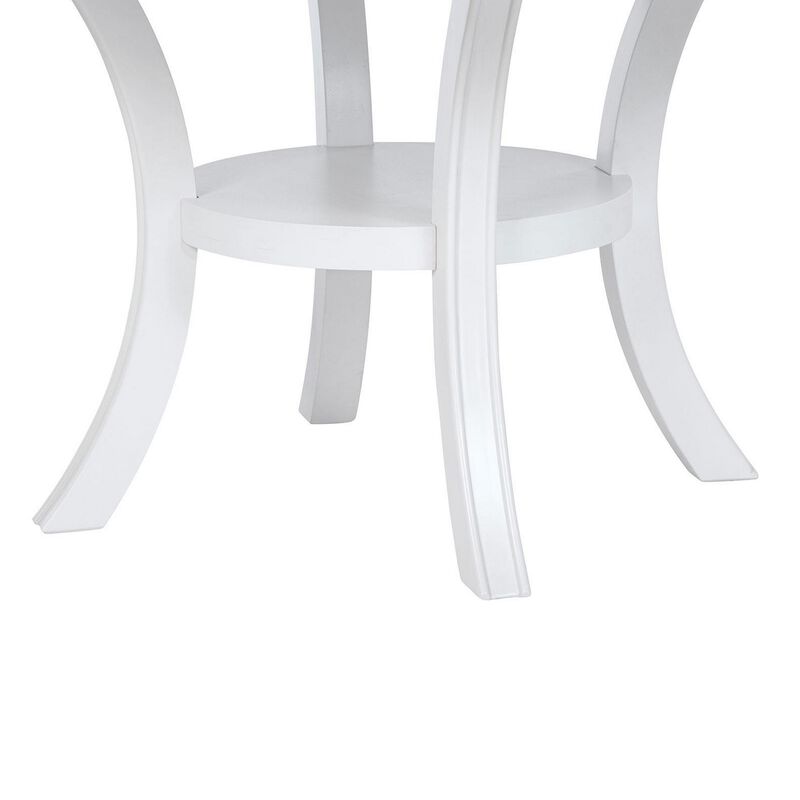 Judy Round Dining Table with Shelf and Flared Legs, White Wood 54 Inch - Benzara