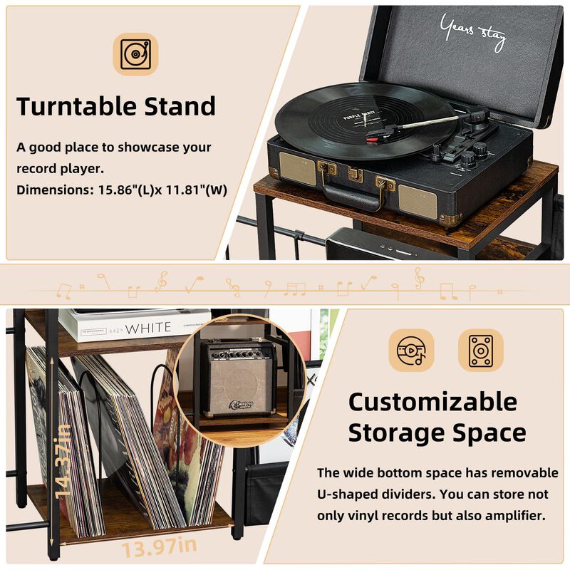 LELELINKY Record Player Table,Adjustable Guitar Stand for Acoustic Guitar, Electric Guitar, Bass, White Turntable Holder with Vi