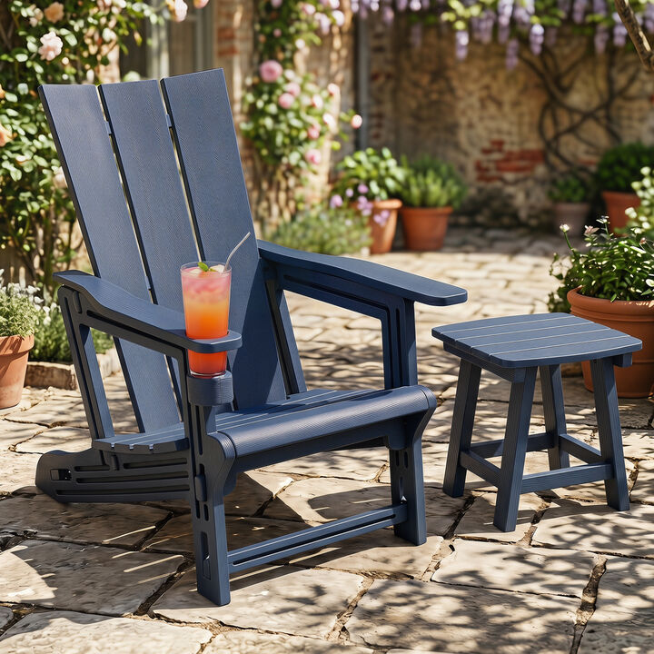 HDPE Outdoor Adirondack Chairs with Built-In Cup Holder for Patio and Backyard
