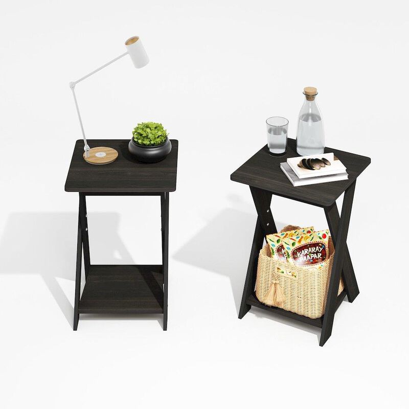 Modern Simplistic Criss-Crossed End Table, Black Espresso, Set of 2