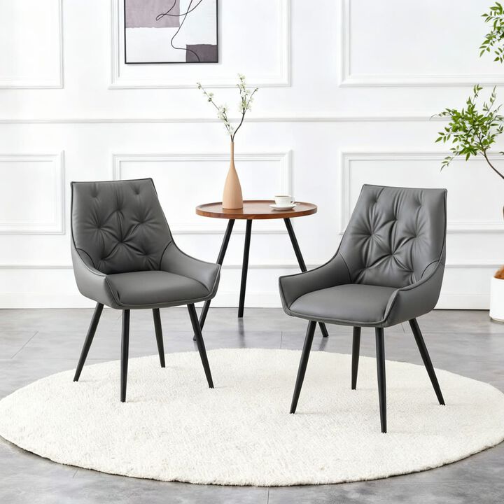 Set of 2 PU leather dining chairs rectangular button tufted dining chair solid back modern metal leg kitchen dining chairs wipe clean