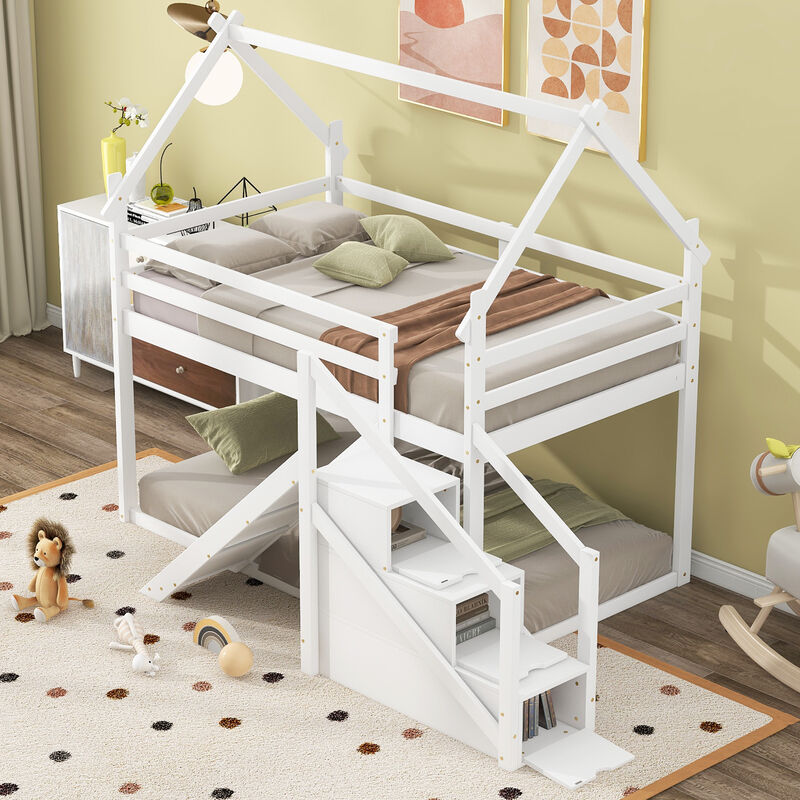 Merax House Loft Bunk Bed with Slide and Staircase