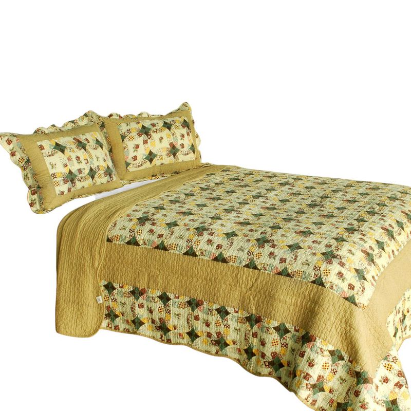 3PC Cotton Quilt Set Queen Vermicelli Quilted Bedding image number 1